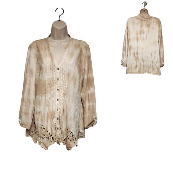 Reba Womens Long Sleeve Lace Embroidery Peach Boho Blouse Size Large - Picture 1 of 9